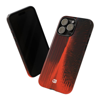 Red Tough Phone Case for iPhone - Crimson Frequency Pulse