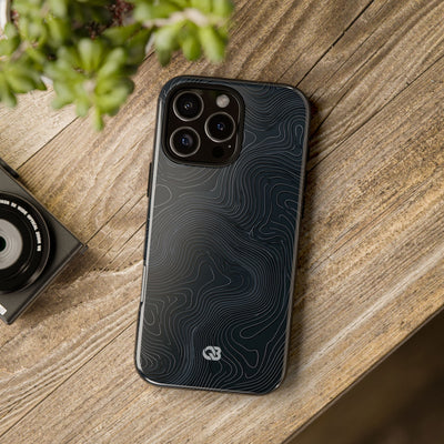 Black Tough Phone Case for iPhone - Obsidian Ridge Topo