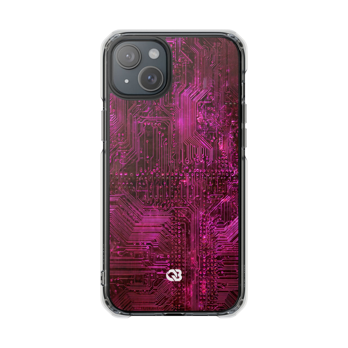 Magenta Circuit Trace · Clear Impact Magnetic Phone Case for iPhone · Pink