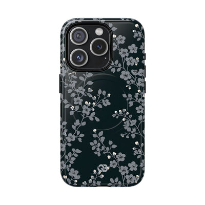 Black Tough 2.0 Magsafe Phone Case for iPhone - Midnight Slate Blossom