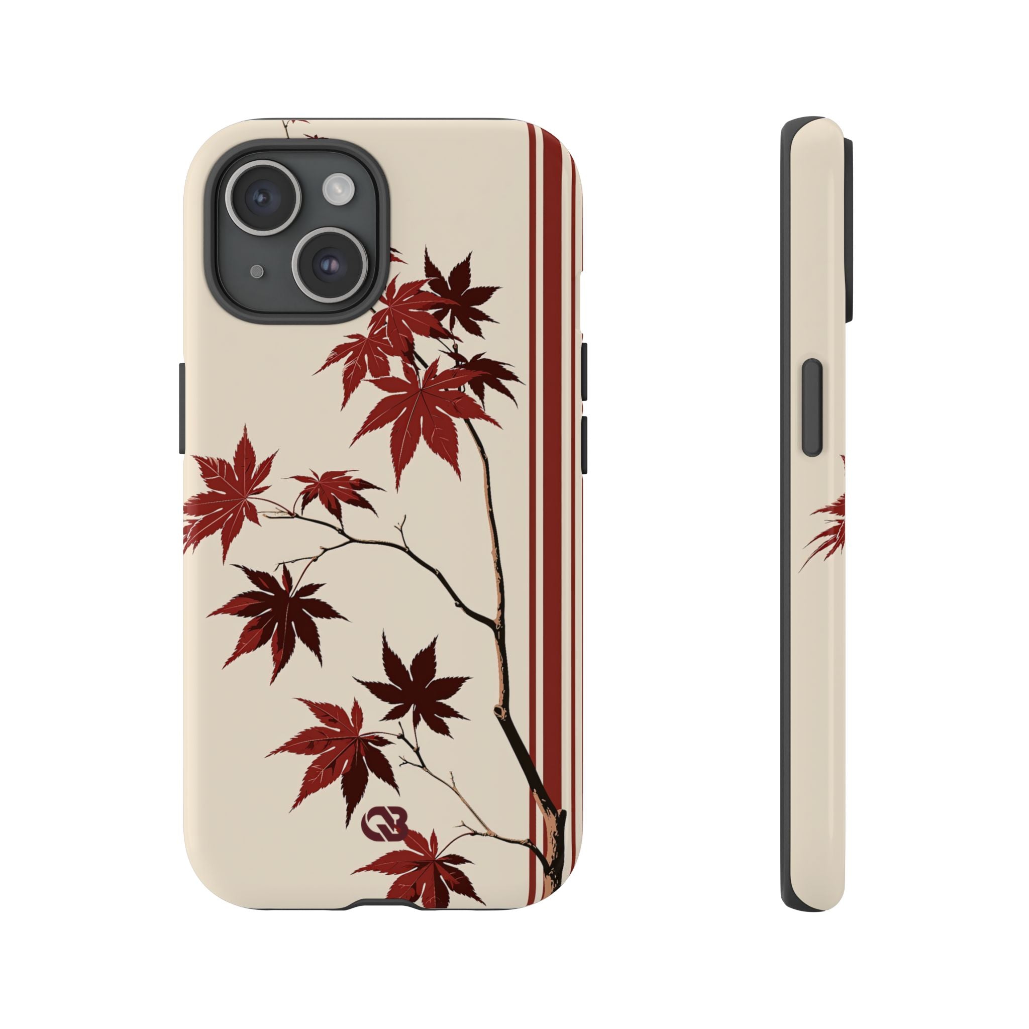Red Tough Phone Case for iPhone - Crimson Momiji Stripe