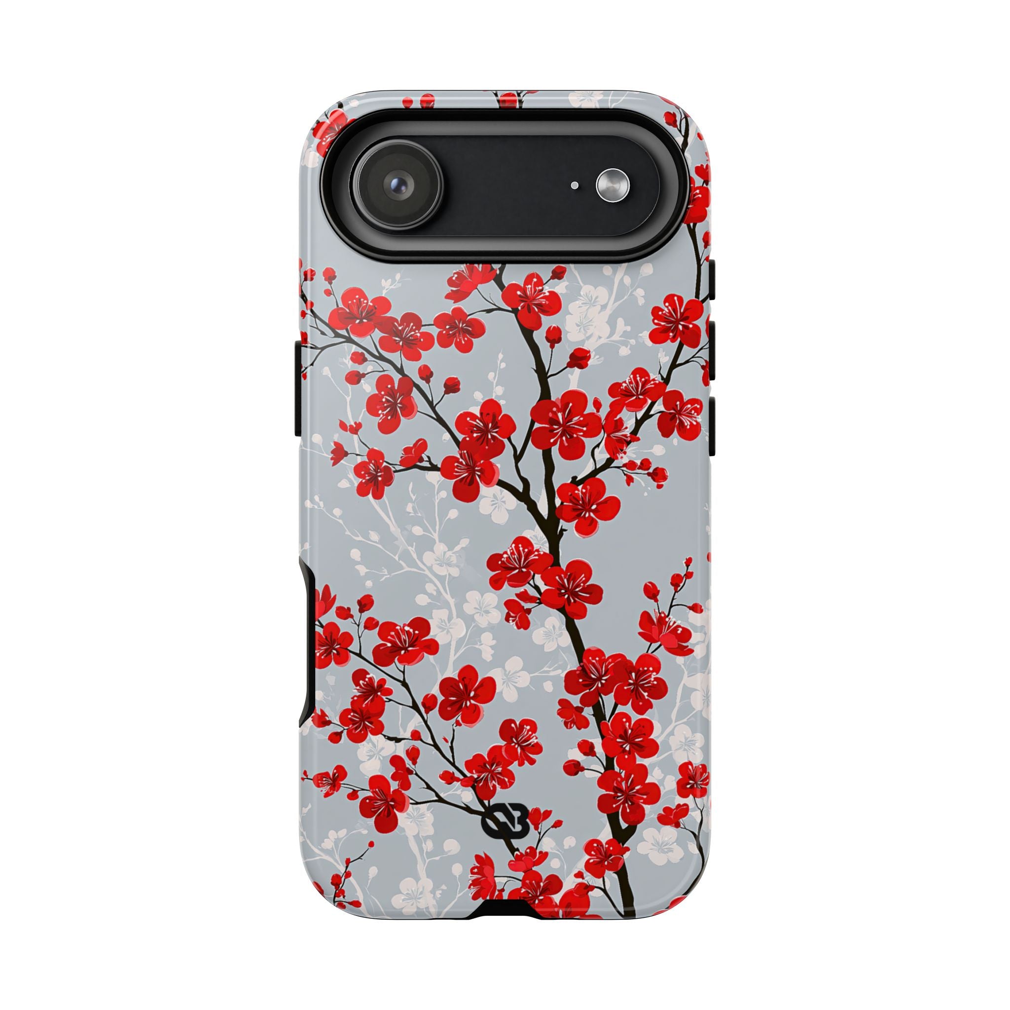 Grey Tough Phone Case for iPhone - Crimson Sakura Slate
