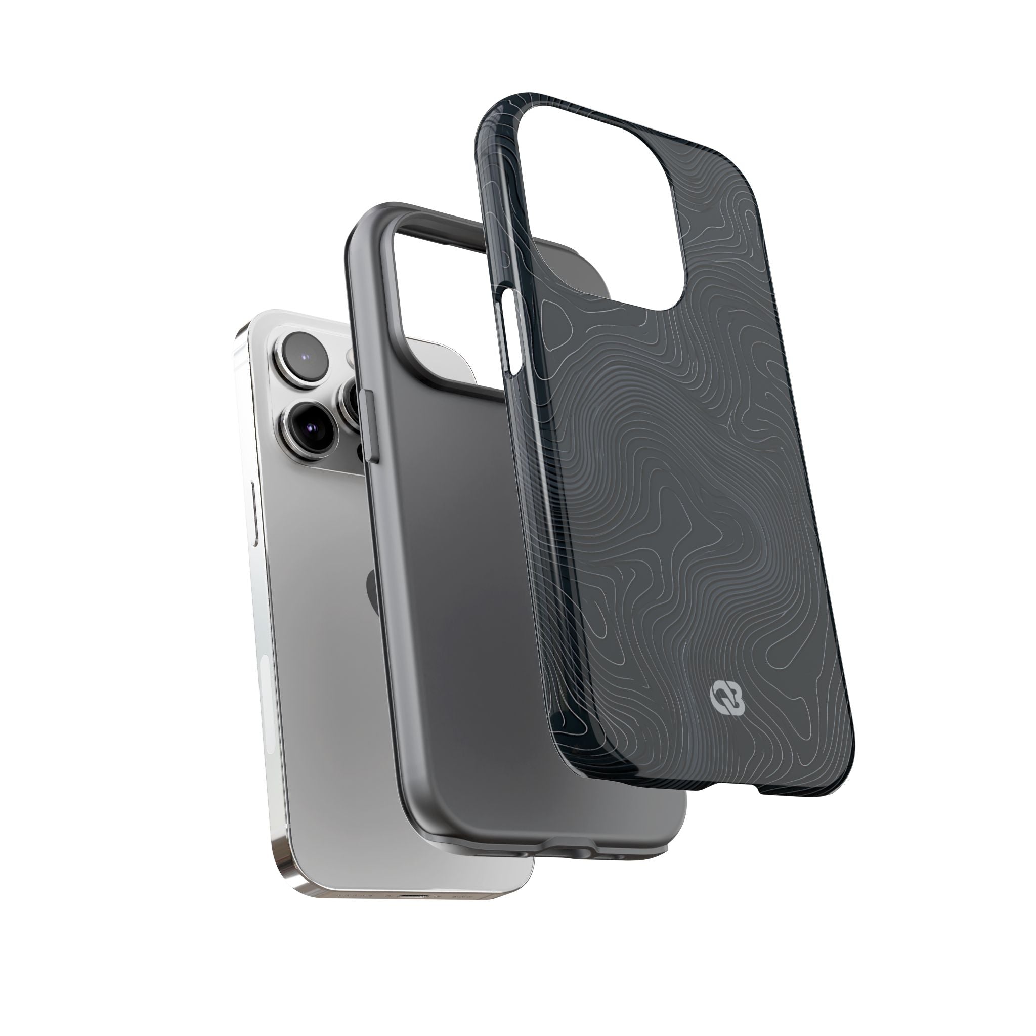 Black Tough Phone Case for iPhone - Obsidian Ridge Topo
