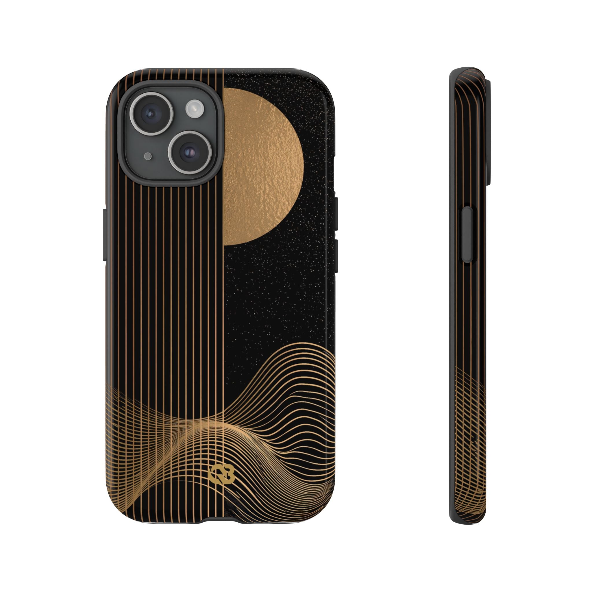 Gold Tough Phone Case for iPhone - Gilded Obsidian Dunes