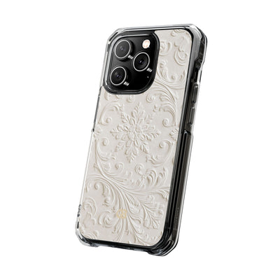 White Impact MagSafe Phone Case for iPhone - Alabaster Floral Relief