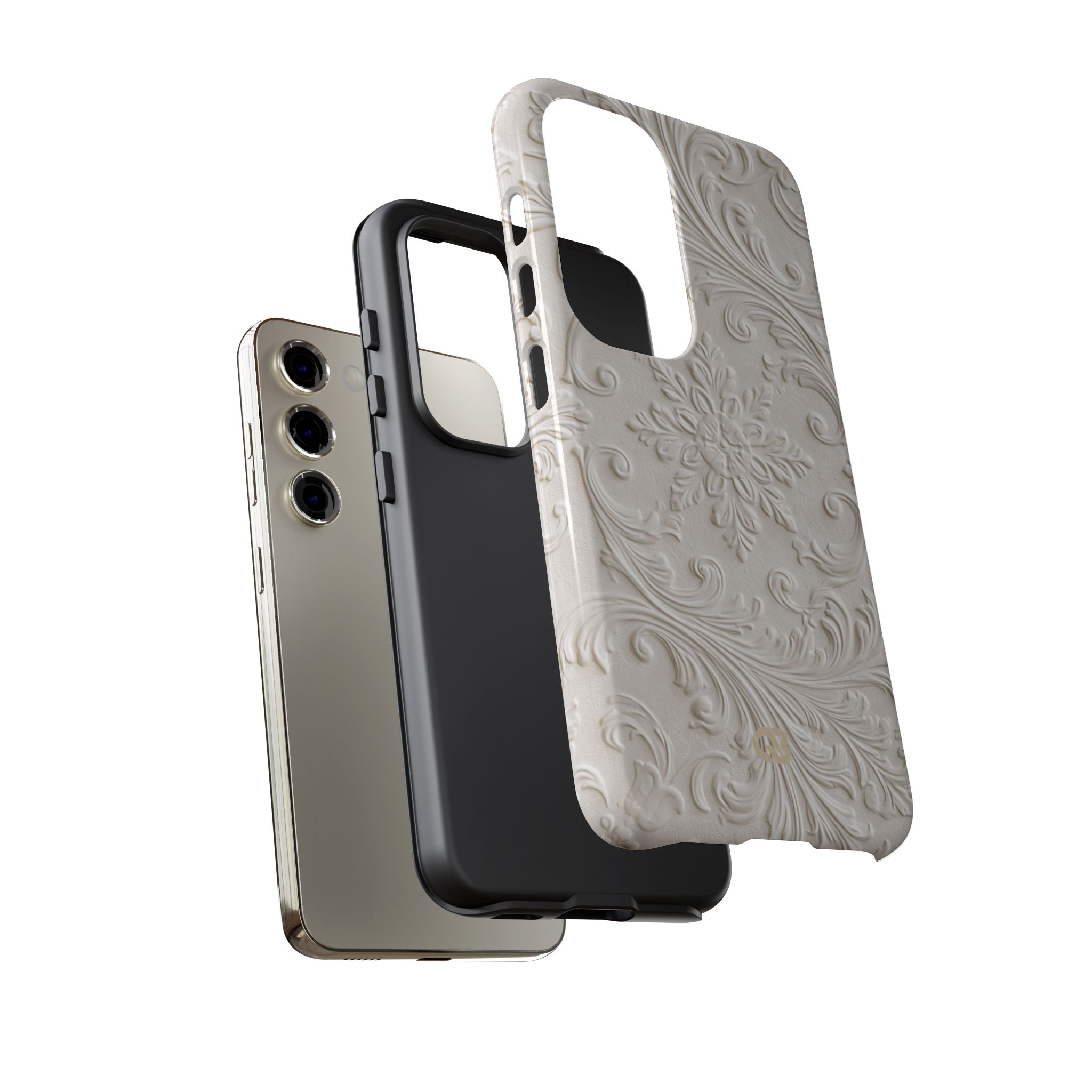 White Tough Phone Case for Samsung - Alabaster Floral Relief