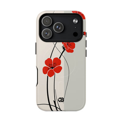 Beige Tough 2.0 Magsafe Phone Case for iPhone - Scarlet Ink Petals