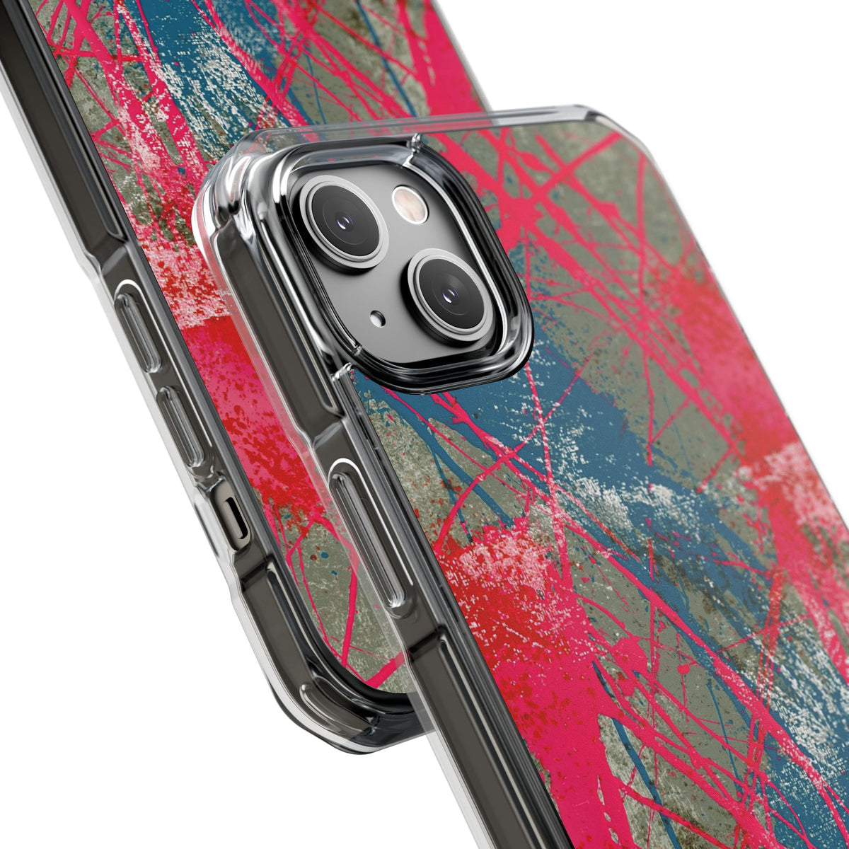 Neon Static Drip · Clear Impact Magnetic Phone Case for iPhone · Pink