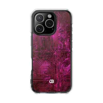 Magenta Circuit Trace · Clear Impact Magnetic Phone Case for iPhone · Pink
