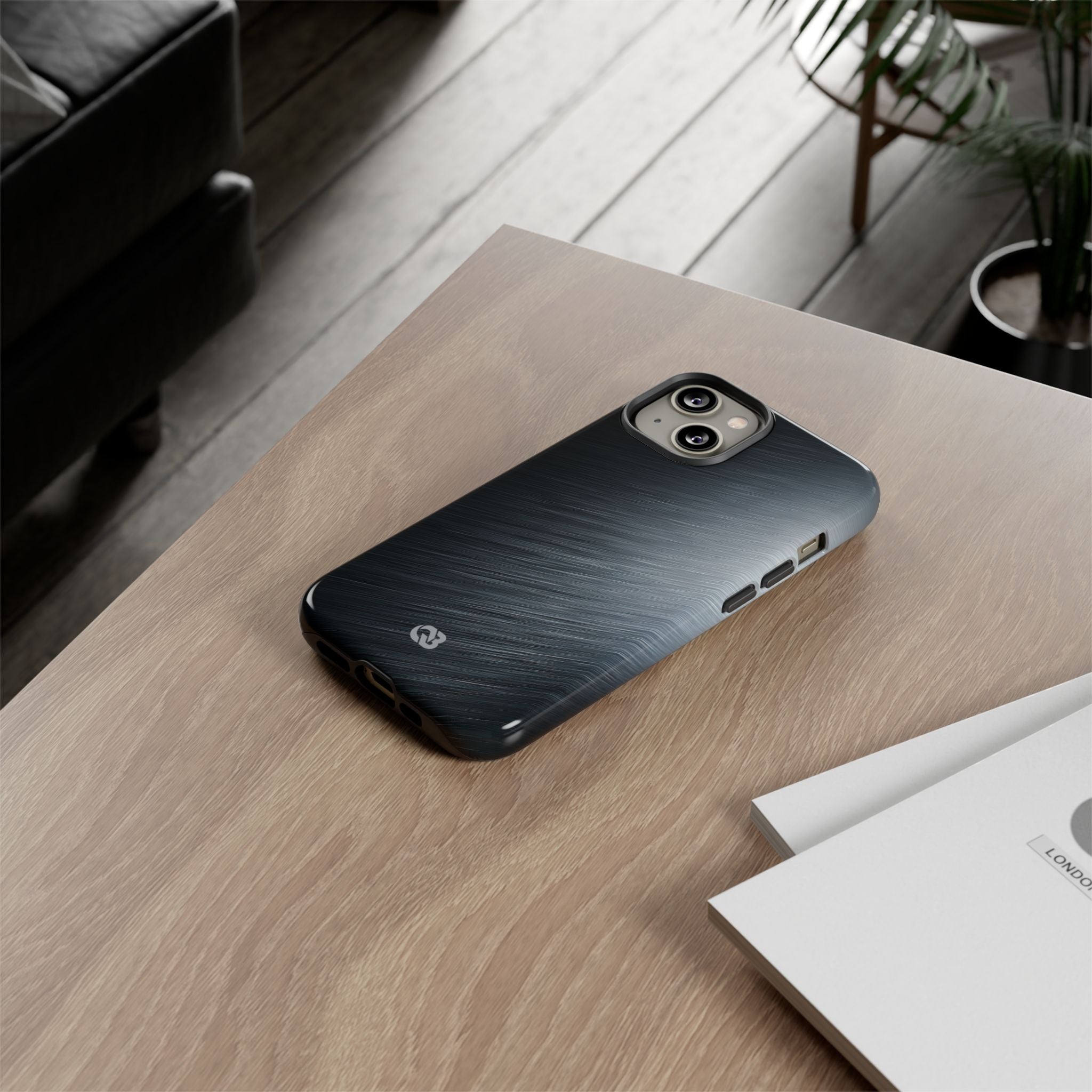 Grey Tough Phone Case for iPhone - Charcoal Brushed Steel