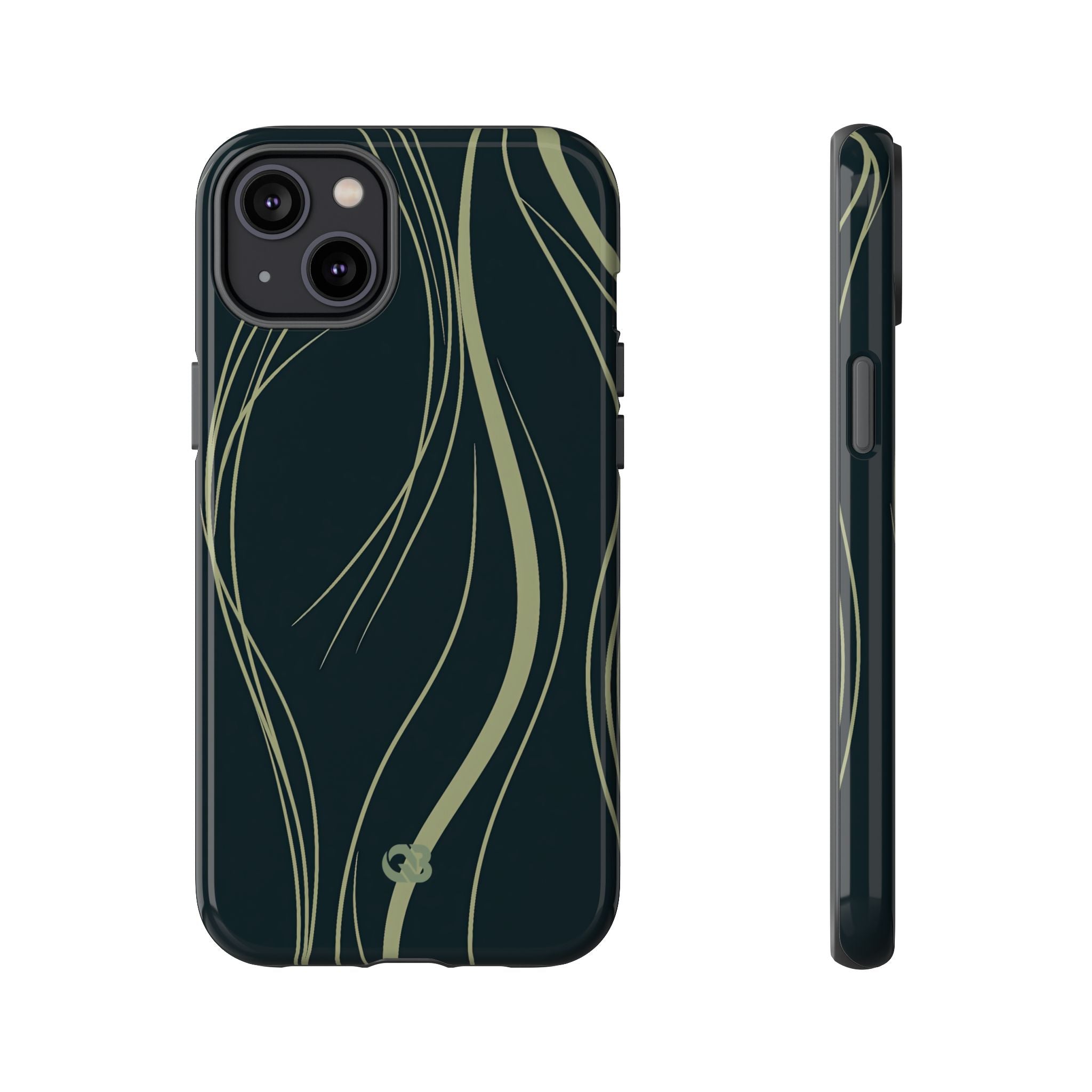 Green Tough Phone Case for iPhone - Obsidian Sage Flow