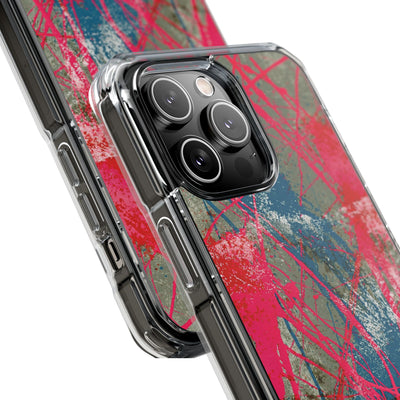 Neon Static Drip · Clear Impact Magnetic Phone Case for iPhone · Pink