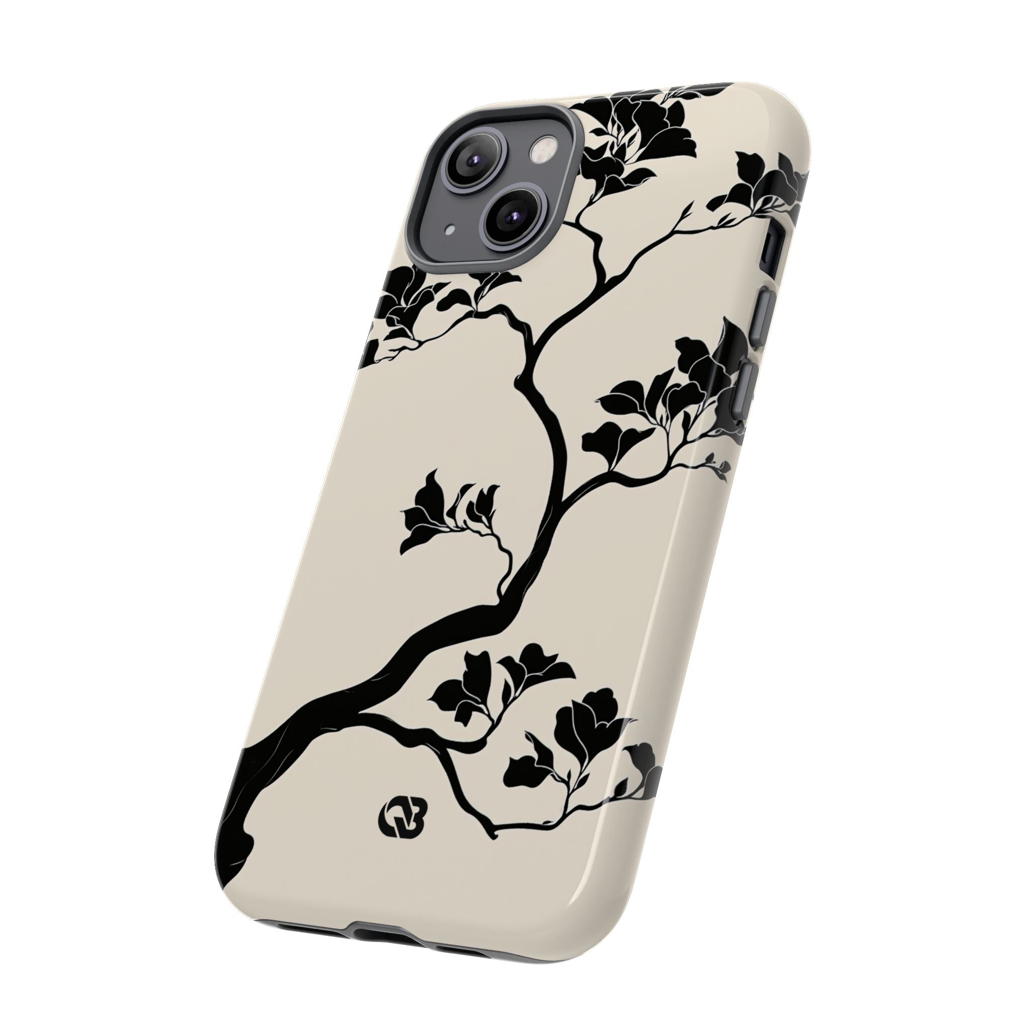 Beige Tough Phone Case for iPhone - Obsidian Bonsai Silhouette