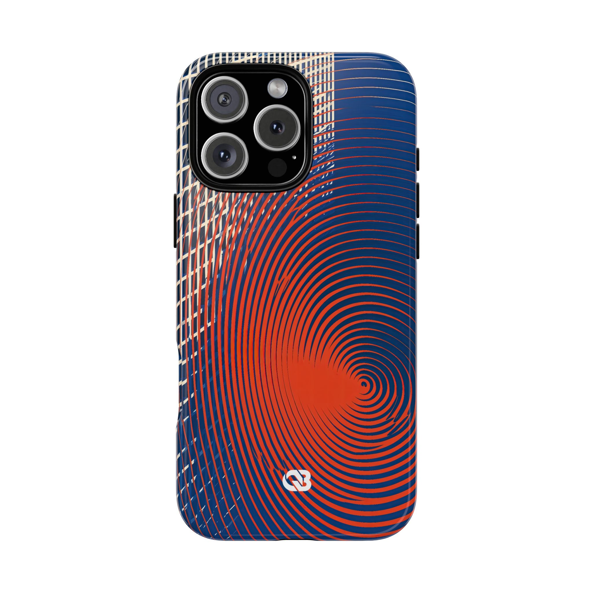 Blue Tough Phone Case for iPhone - Orange Orbit Grid