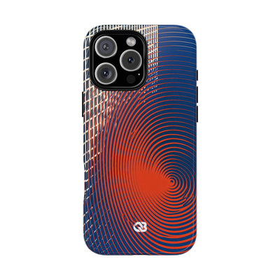 Blue Tough Phone Case for iPhone - Orange Orbit Grid