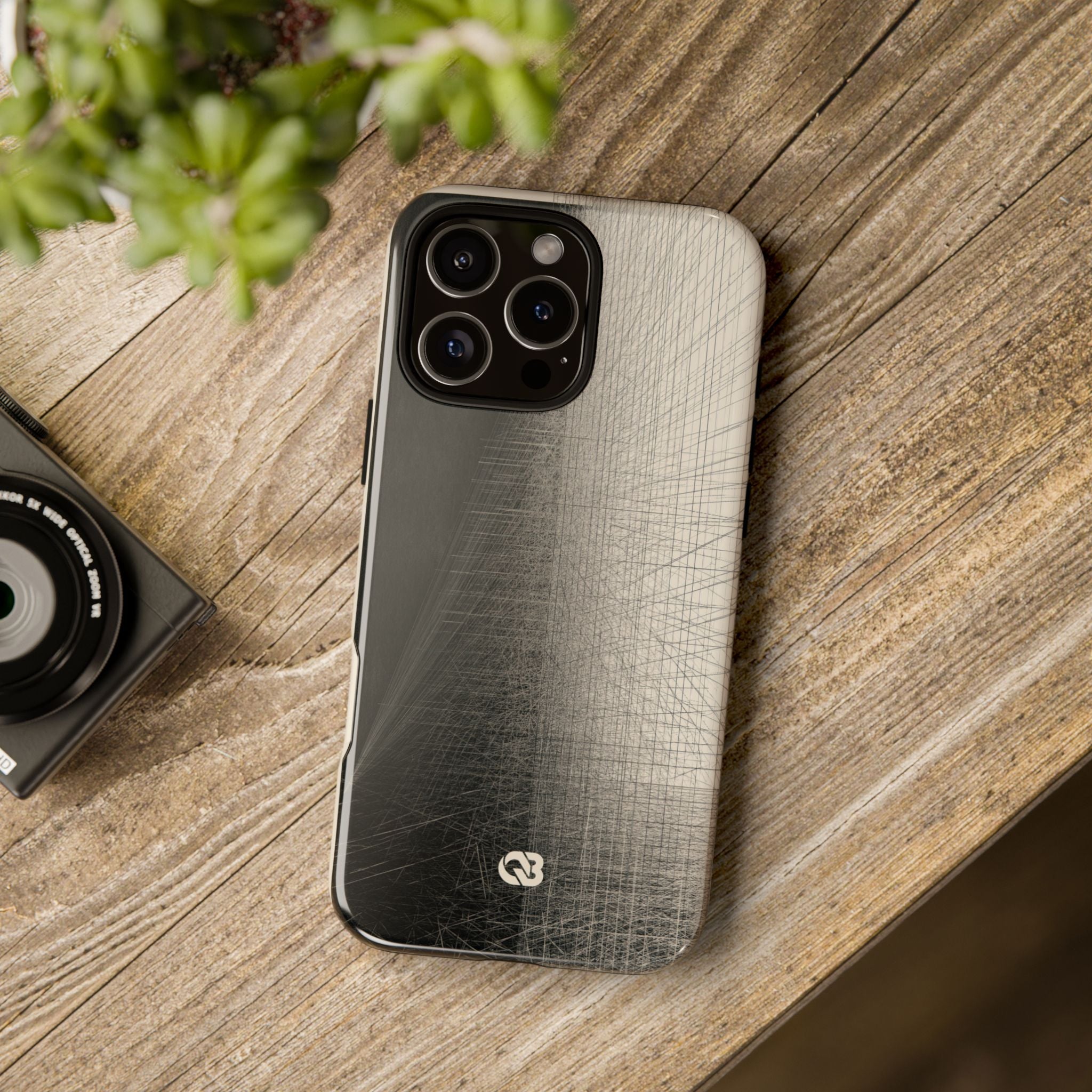 Beige Tough Phone Case for iPhone - Brutalist Graphite Grid