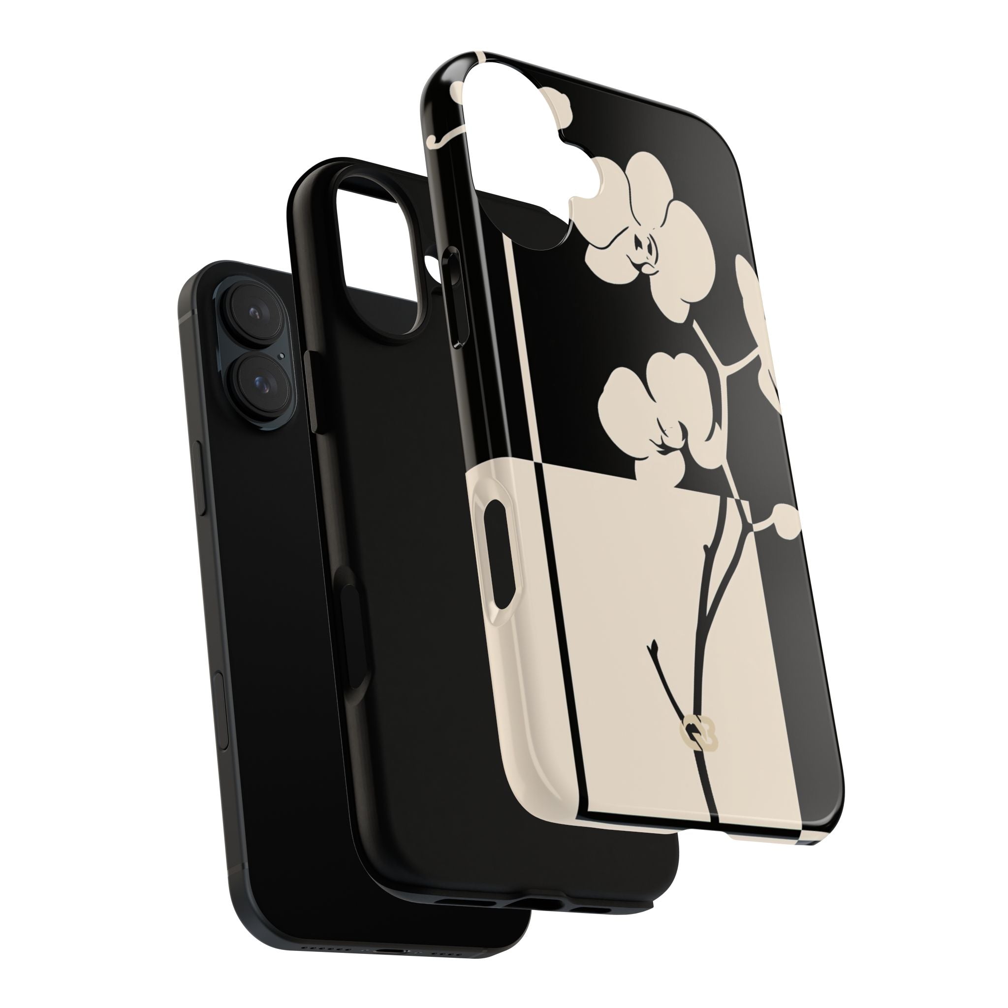 Beige Tough Phone Case for iPhone - Nocturnal Orchid Frame