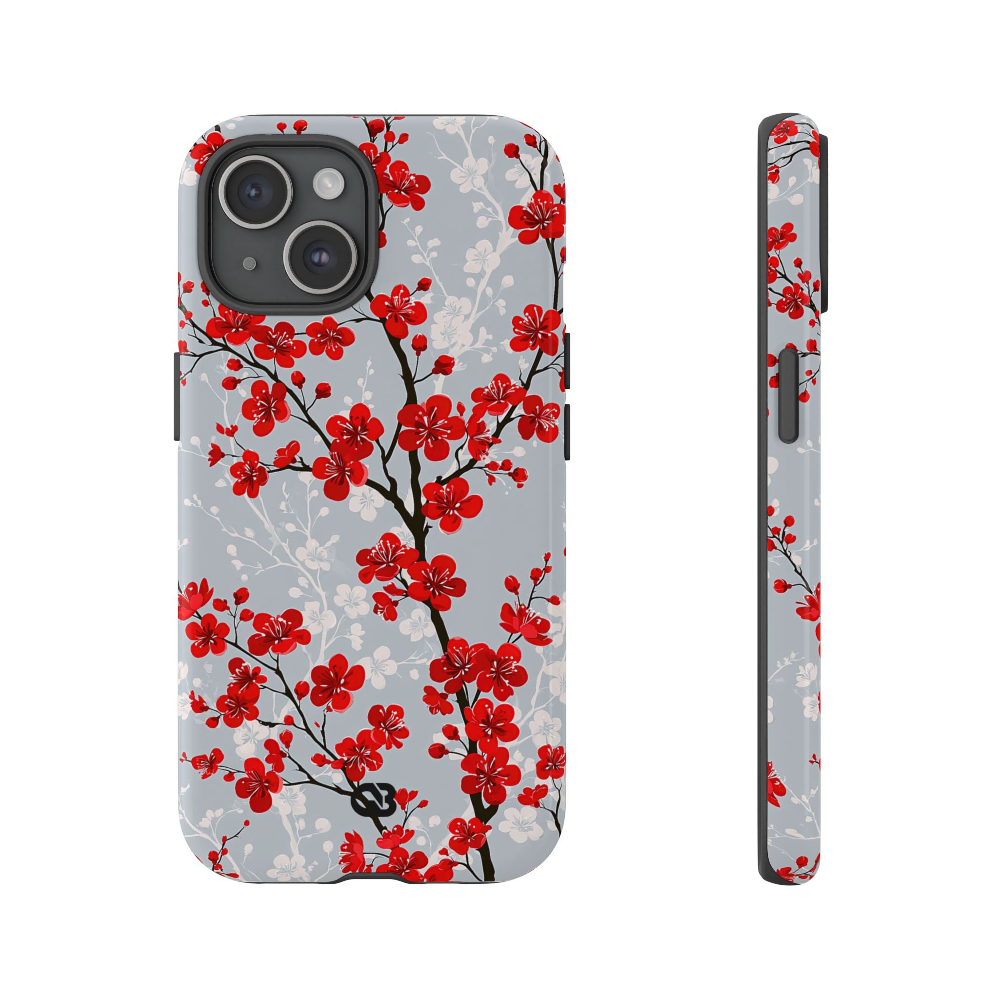 Grey Tough Phone Case for iPhone - Crimson Sakura Slate