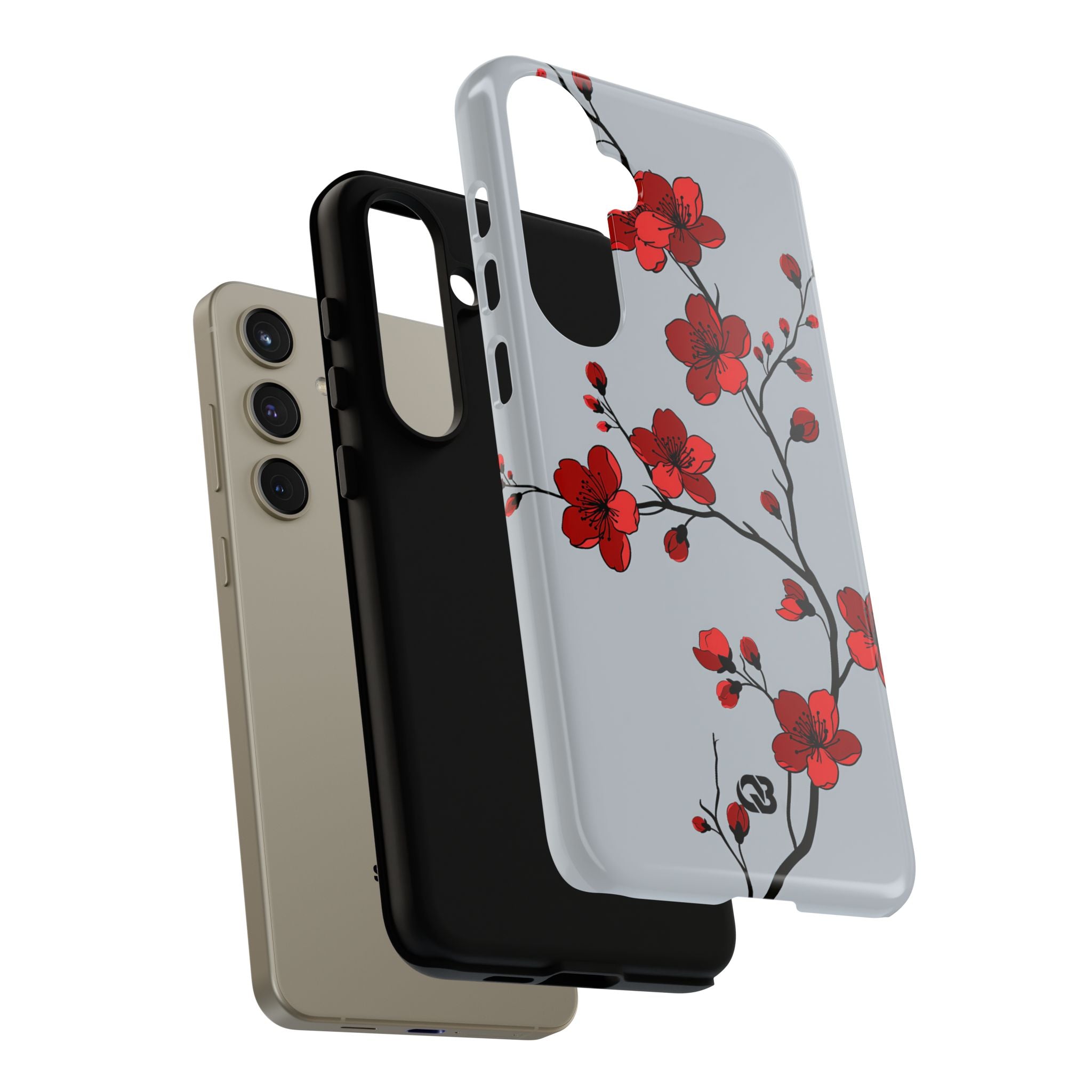 Grey Tough Phone Case for Samsung - Crimson Blossom Onyx