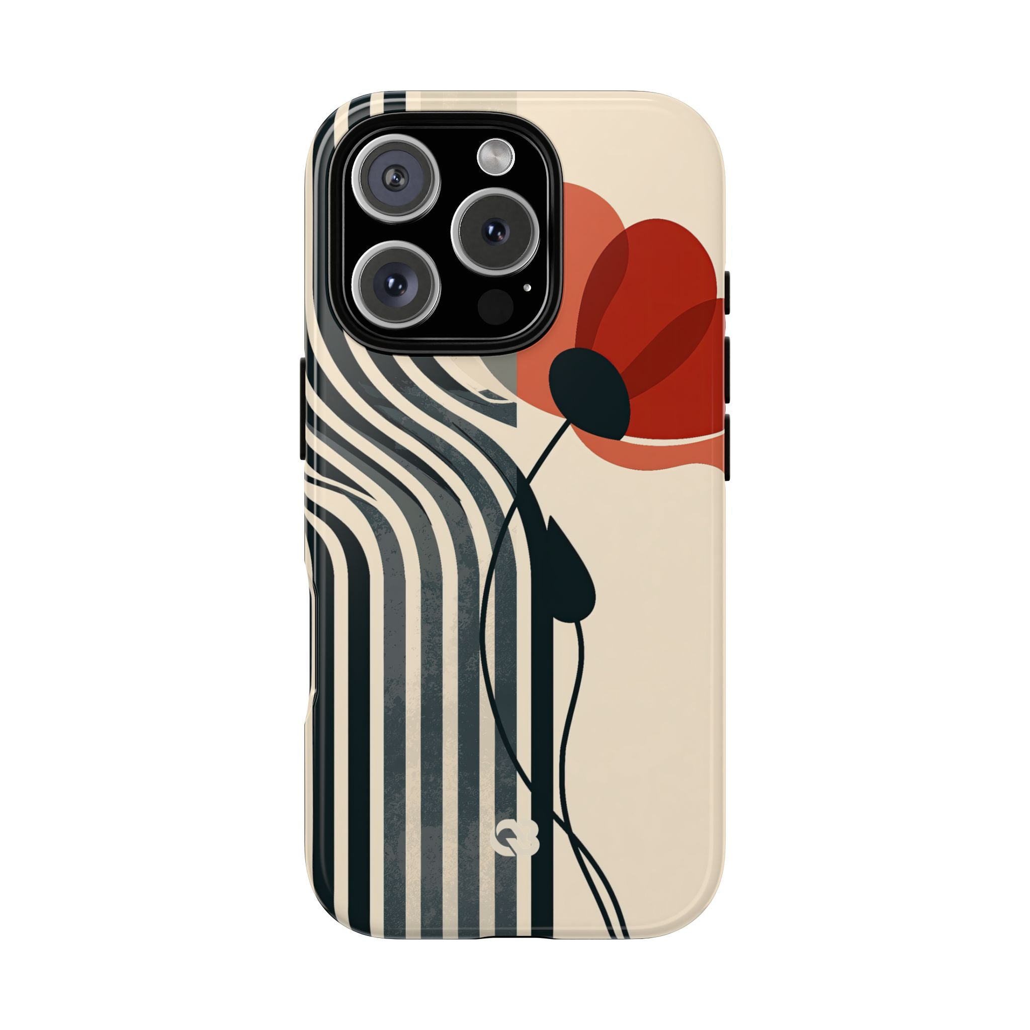 Beige Tough Phone Case for iPhone - Crimson Line Bloom