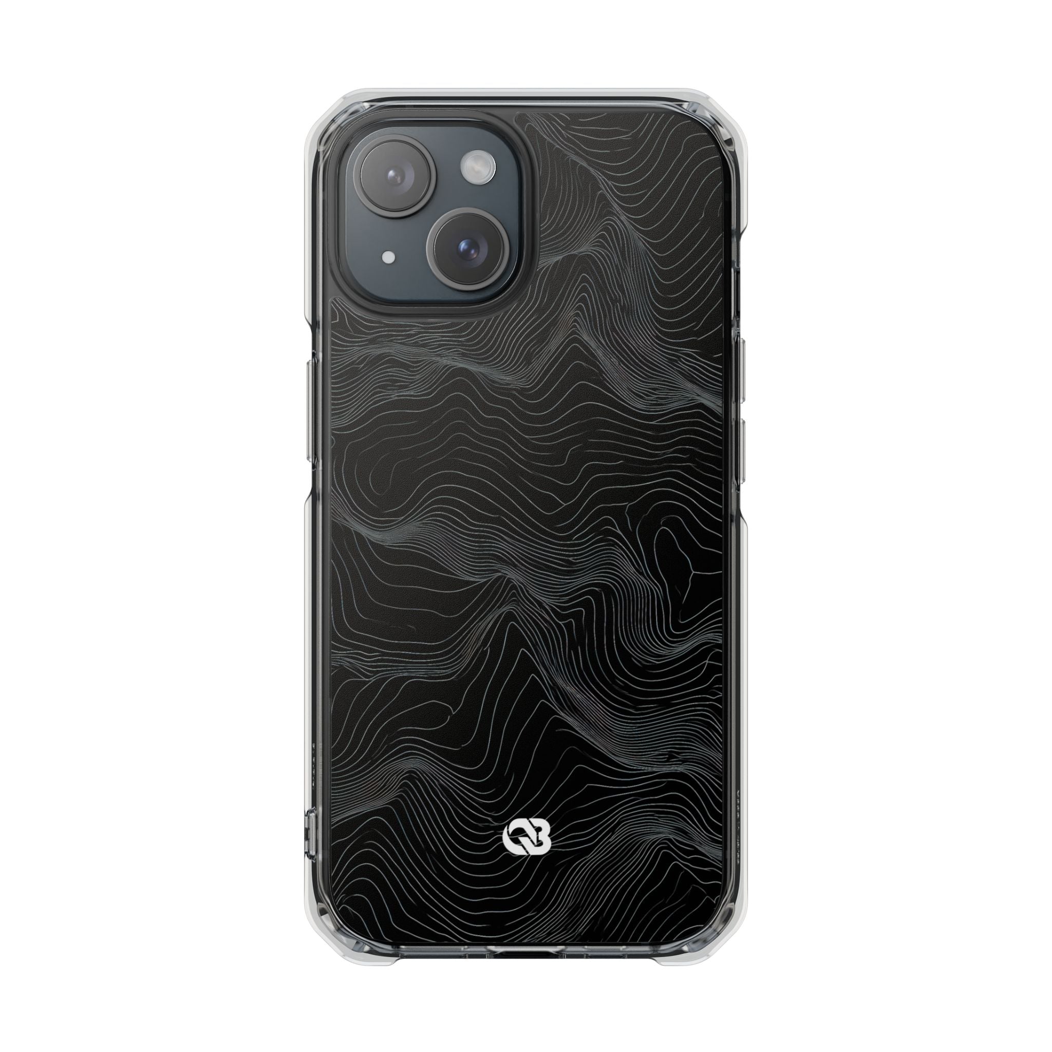 Black Impact MagSafe Phone Case for iPhone - Obsidian Topo Wireframe