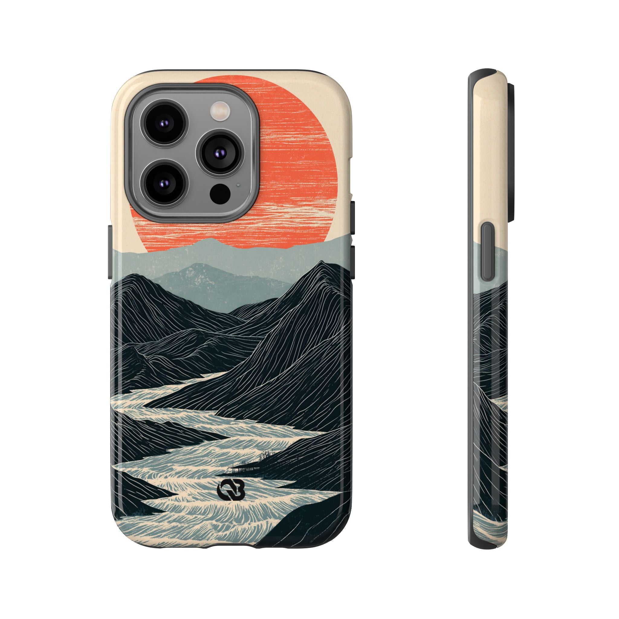 Beige Tough Phone Case for iPhone - Crimson Ridge Flow