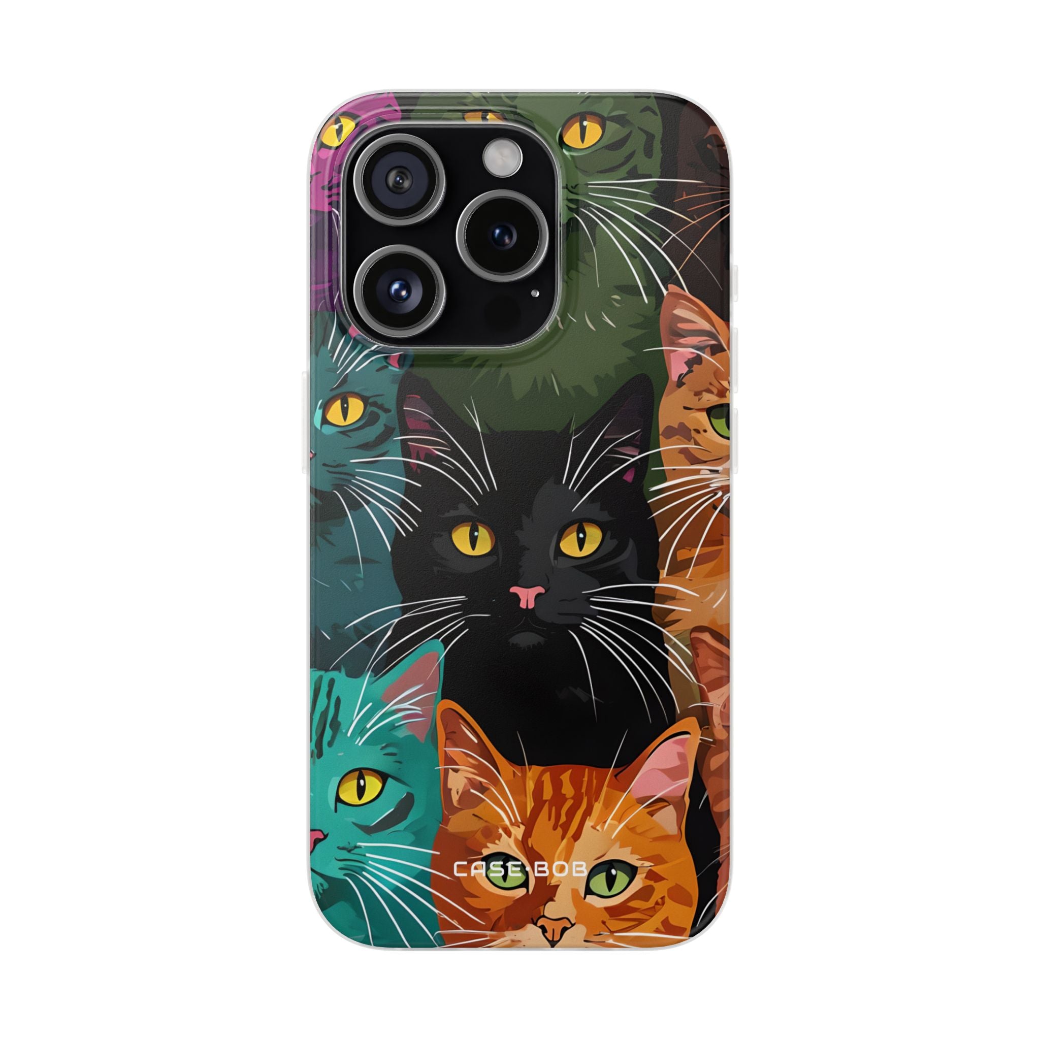 Teal Cat Grid iPhone 15 Pro Case - Soft