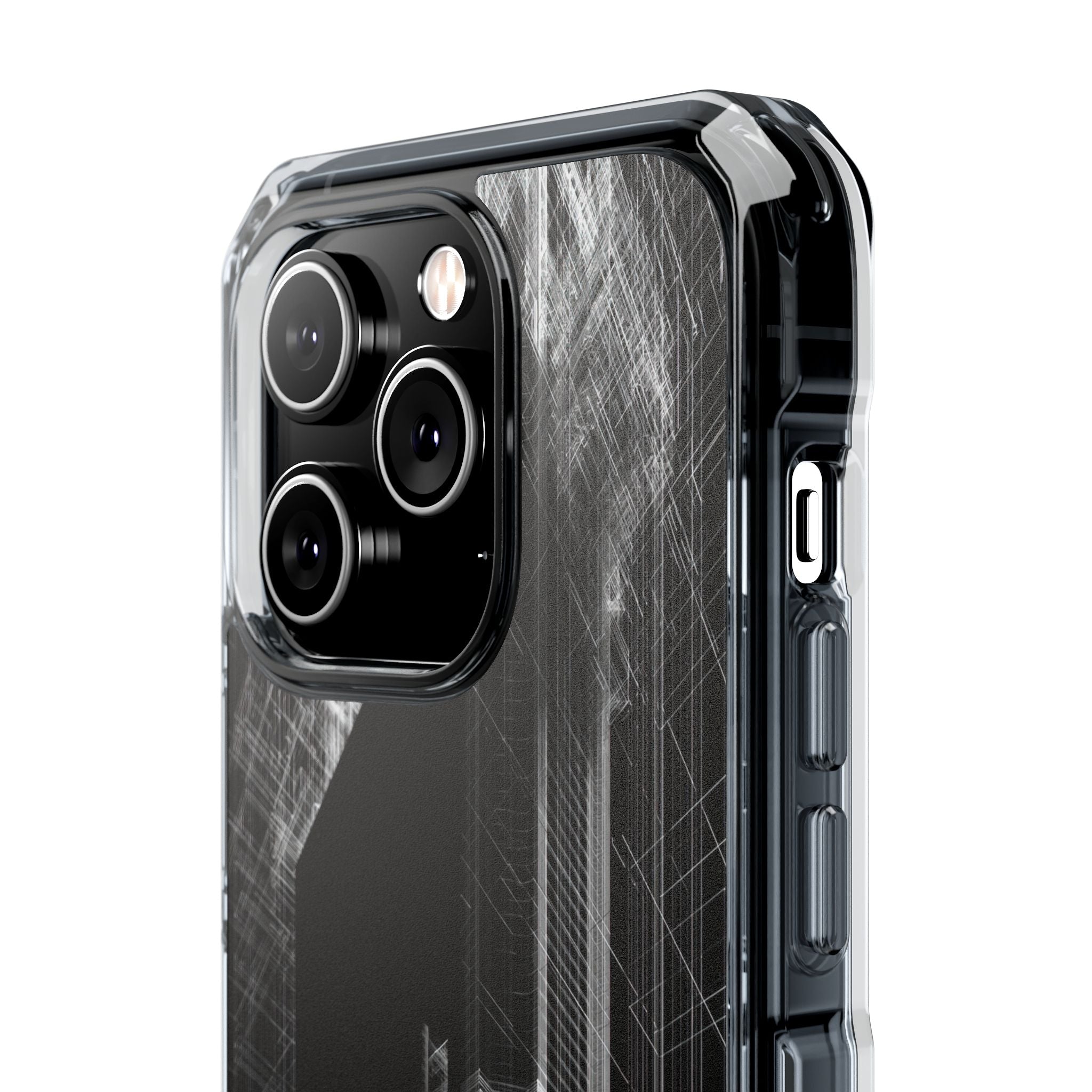 Black Impact MagSafe Phone Case for iPhone - Ghost Urban Wireframe