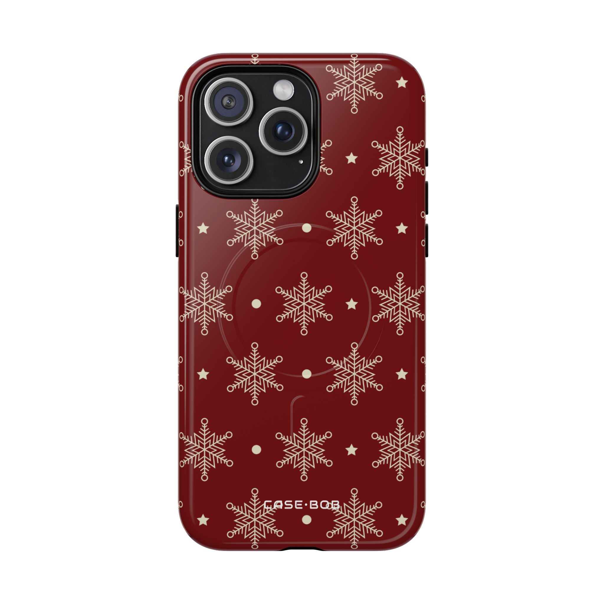Cream Snowflake Crimson iPhone 15 Pro Max Cover - Tough+