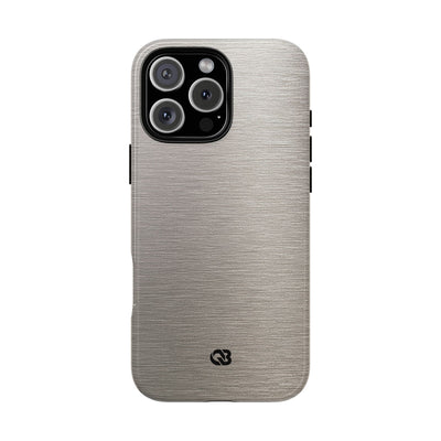 Grey Tough Phone Case for iPhone - Brushed Nickel Linen