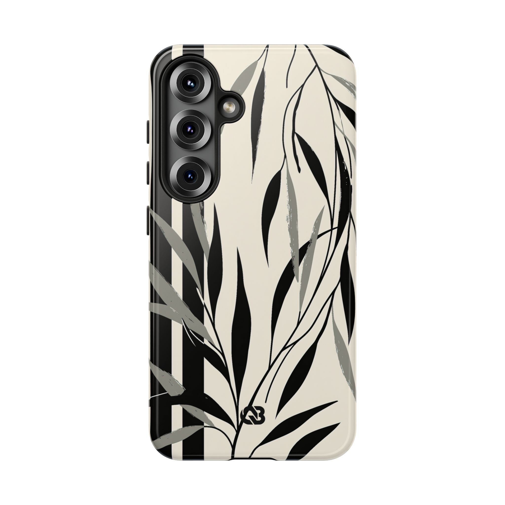 Beige Tough Phone Case for Samsung - Soot Leaf Sketch