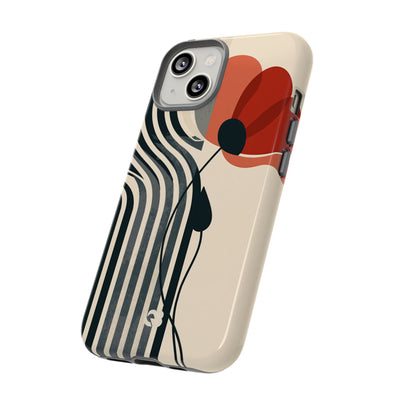 Beige Tough Phone Case for iPhone - Crimson Line Bloom