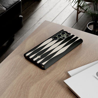Black Tough Phone Case for Samsung - Ivory Spindle Grid