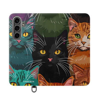 Cat Grid Neon - Samsung S24 Plus Case - Wallet