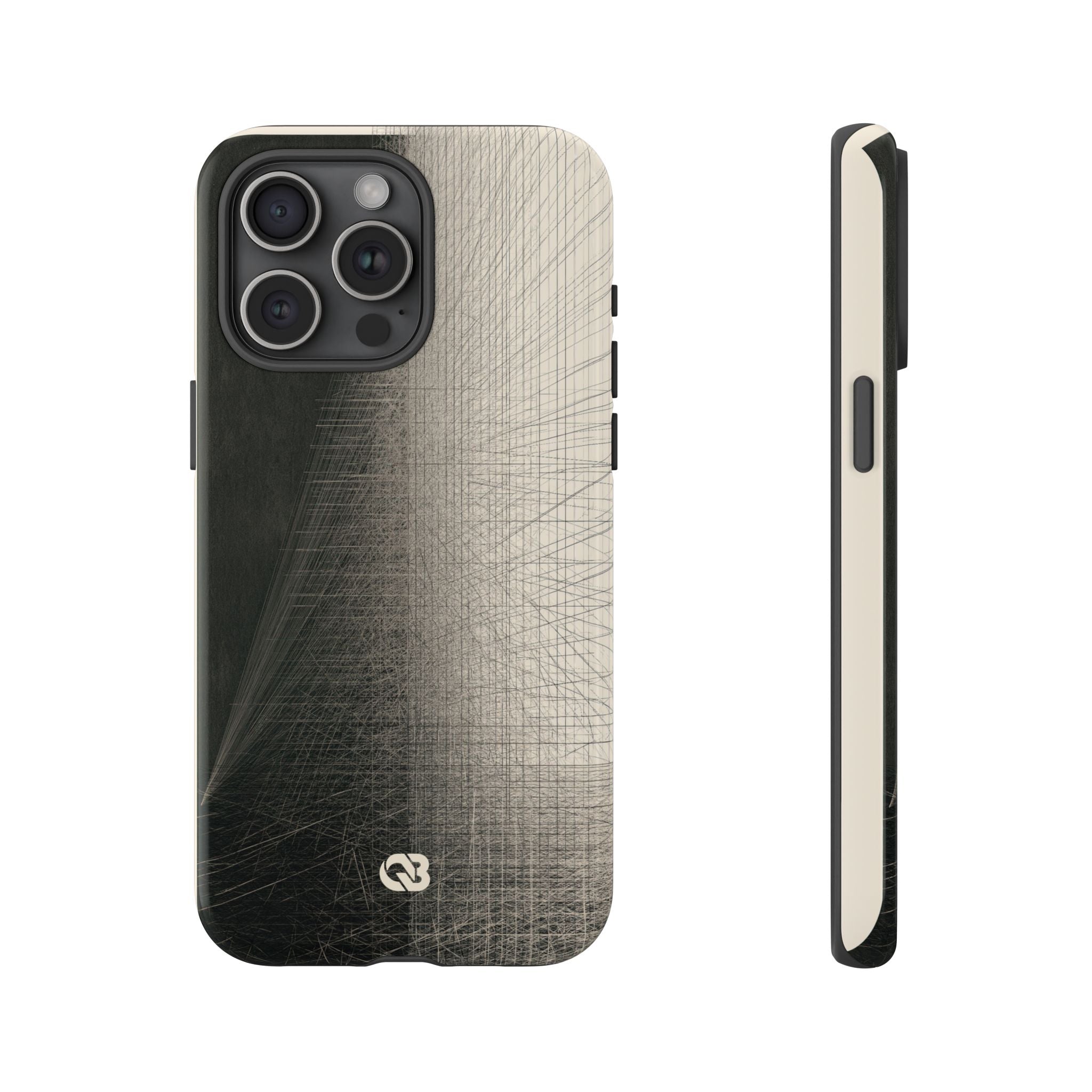 Beige Tough Phone Case for iPhone - Brutalist Graphite Grid