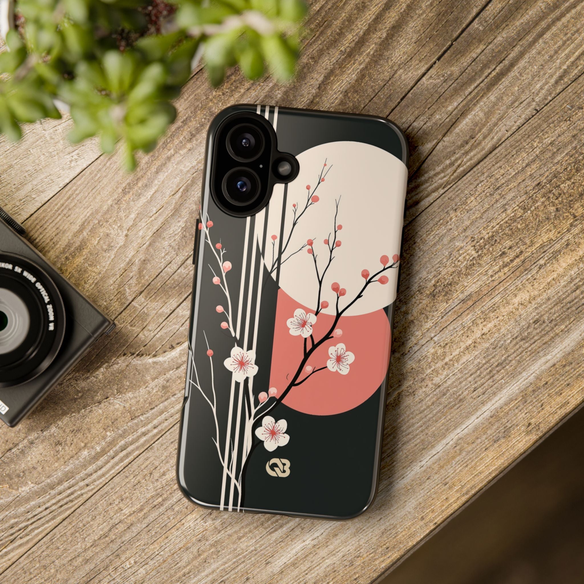 Black Tough Phone Case for iPhone - Kyoto Midnight Blossom