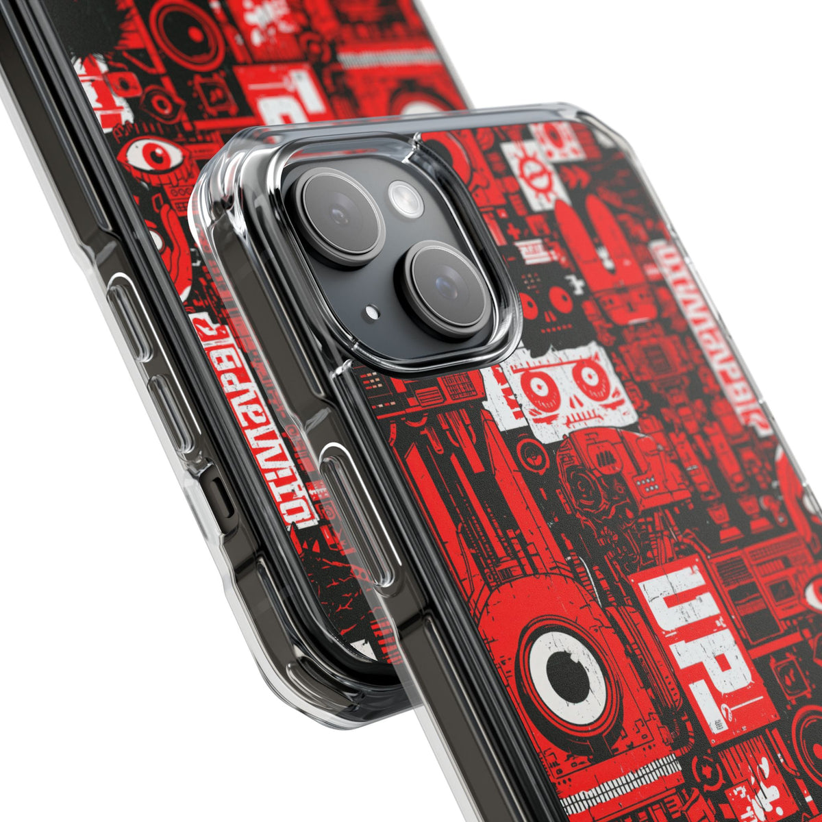 Neo Mecha Collage · Clear Impact Magnetic Phone Case for iPhone · Red