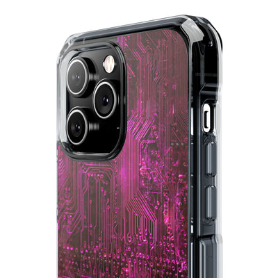 Magenta Circuit Trace · Clear Impact Magnetic Phone Case for iPhone · Pink