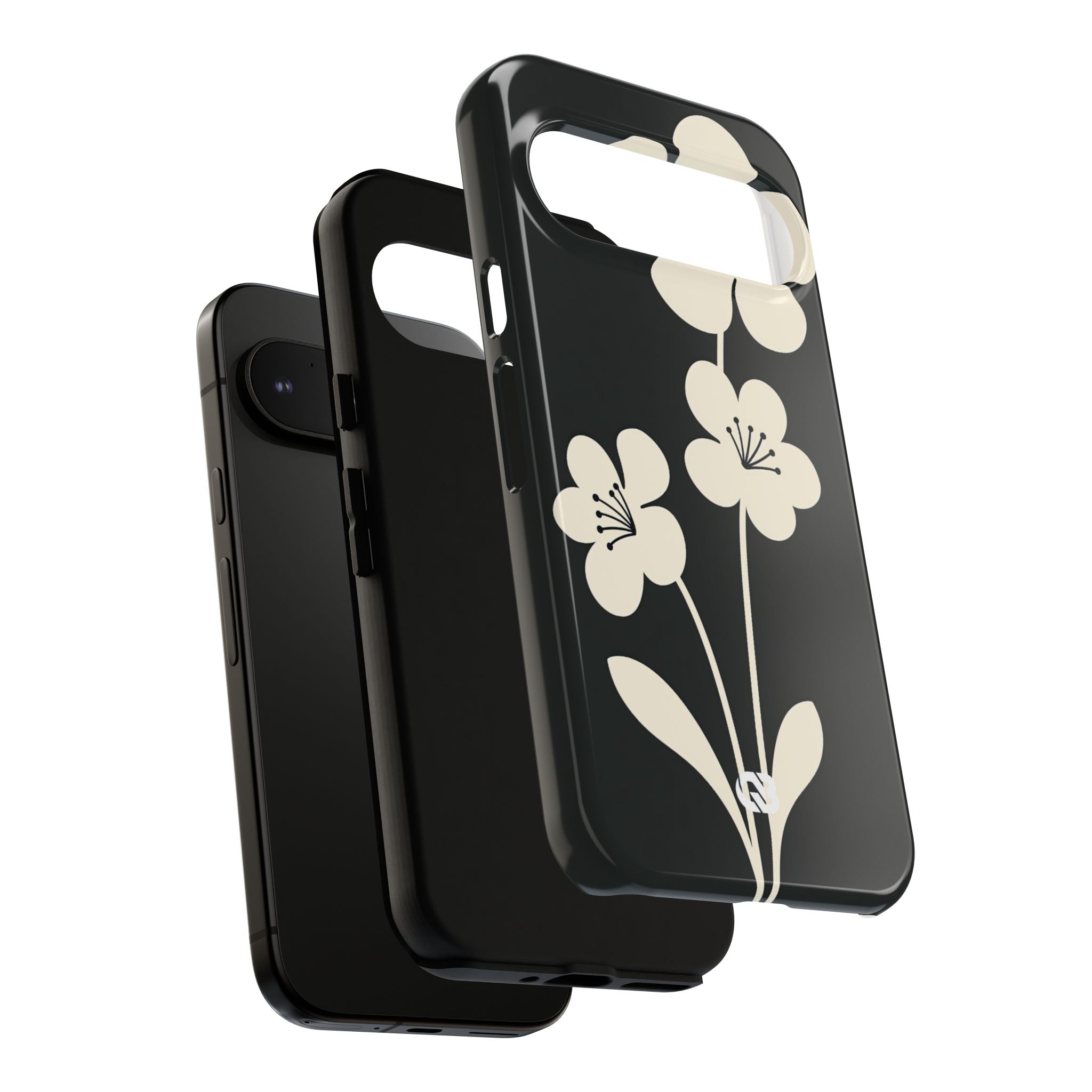 Black Tough Phone Case for Google Pixel - Obsidian Cream Bloom