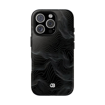 Black Tough Phone Case for iPhone - Obsidian Topo Wireframe