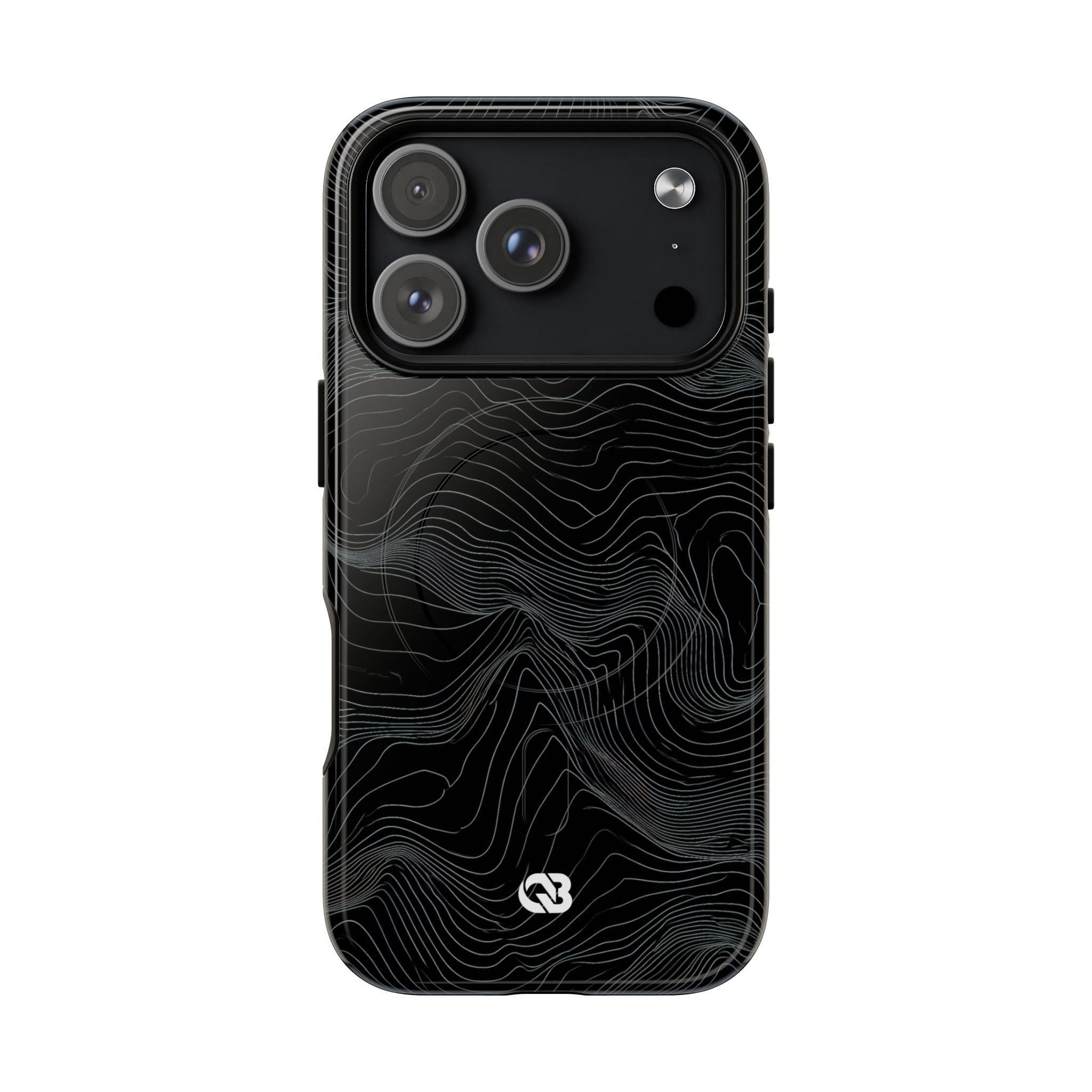 Black Tough 2.0 Magsafe Phone Case for iPhone - Obsidian Topo Wireframe