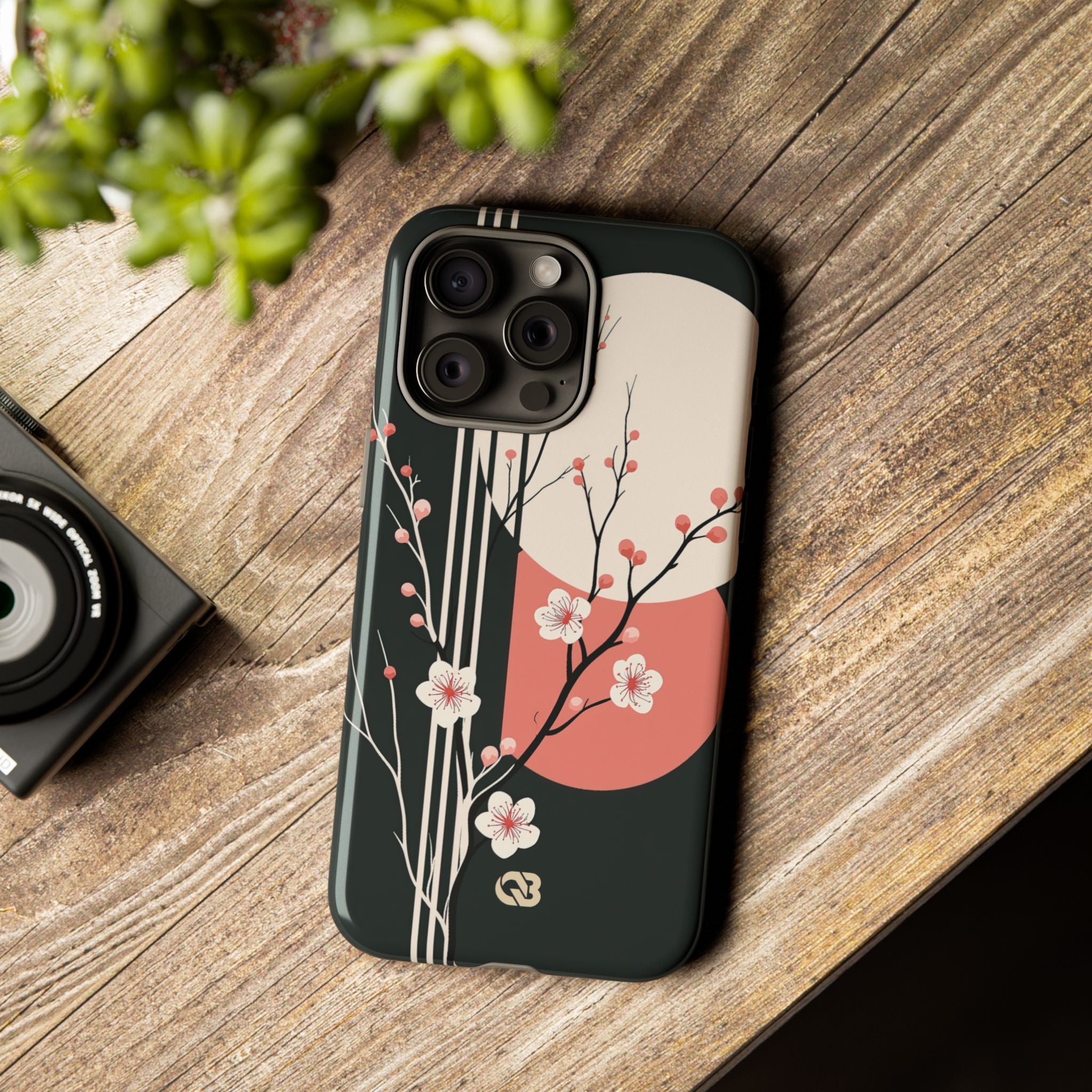 Black Tough Phone Case for iPhone - Kyoto Midnight Blossom