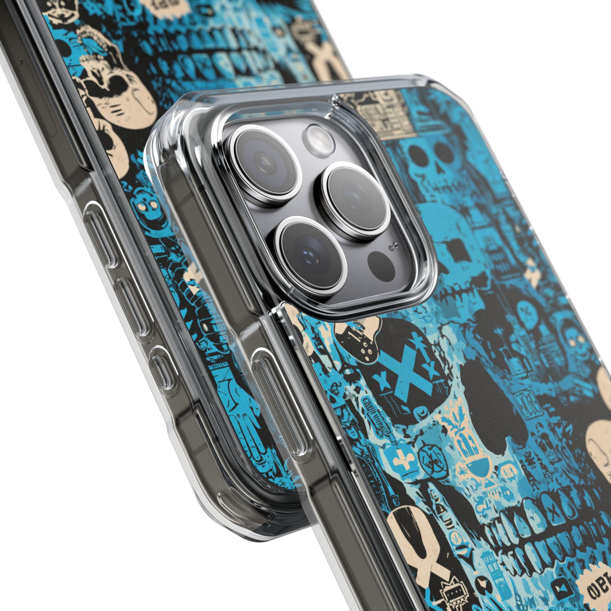 Electric Skull Graffiti · Clear Impact Magnetic Phone Case for iPhone · Blue