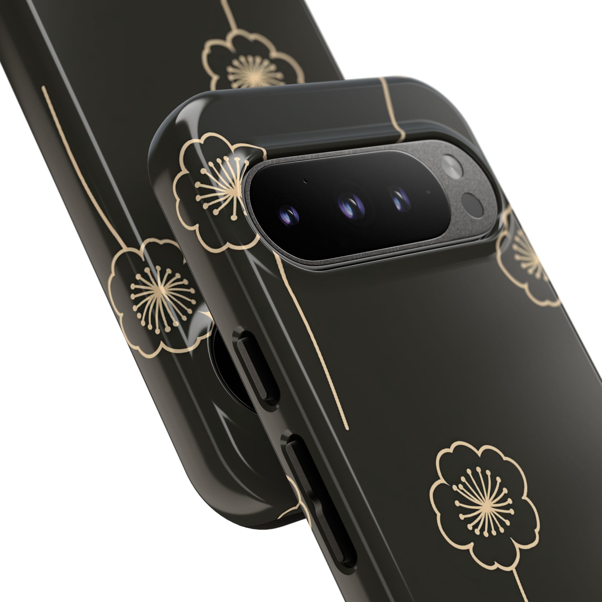 Black Tough Phone Case for Google Pixel - Obsidian Sand Petals