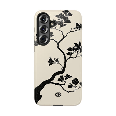 Beige Tough Phone Case for Samsung - Obsidian Bonsai Silhouette