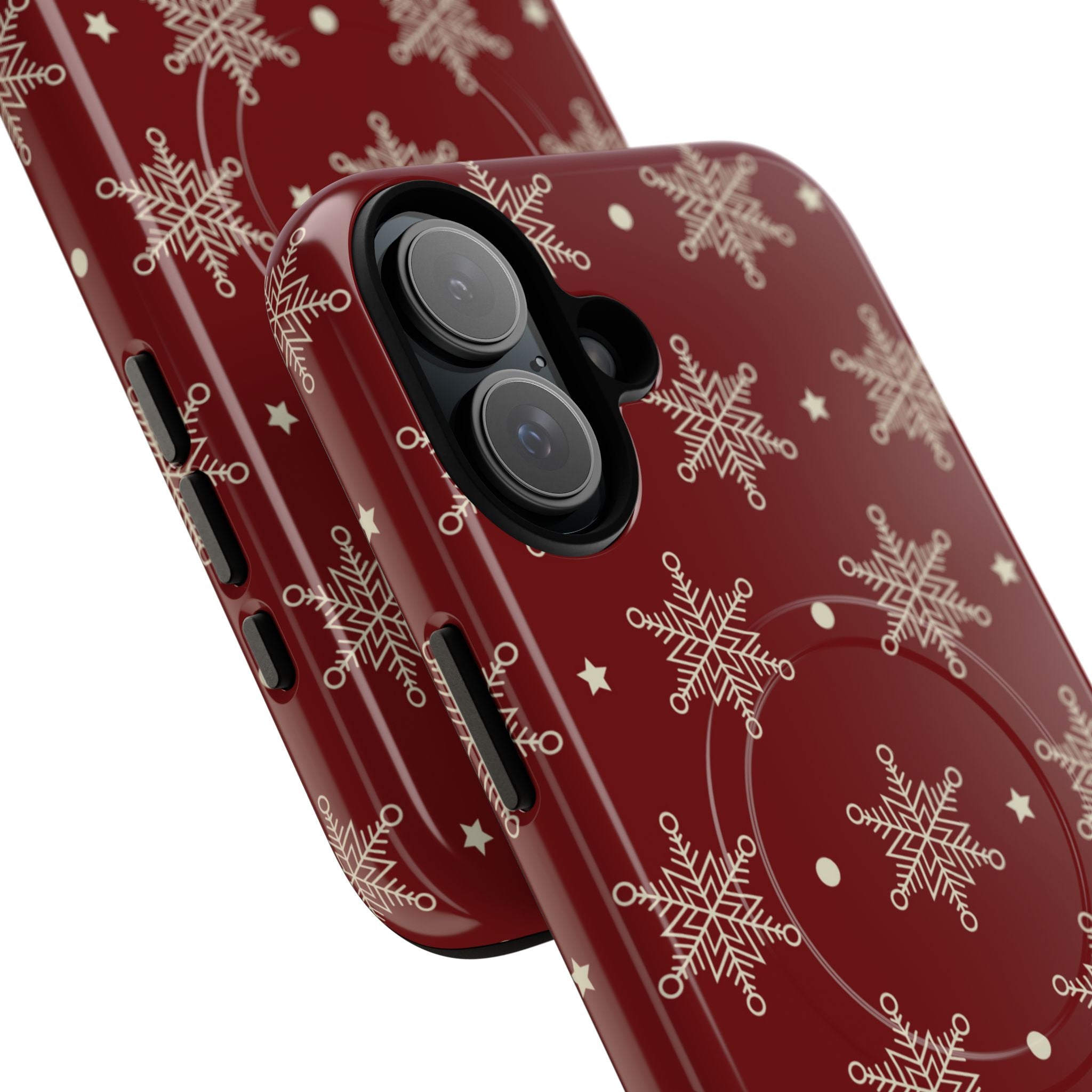 Cream Snowflake Crimson iPhone 16 Plus Case - Tough+