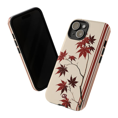Red Tough Phone Case for iPhone - Crimson Momiji Stripe