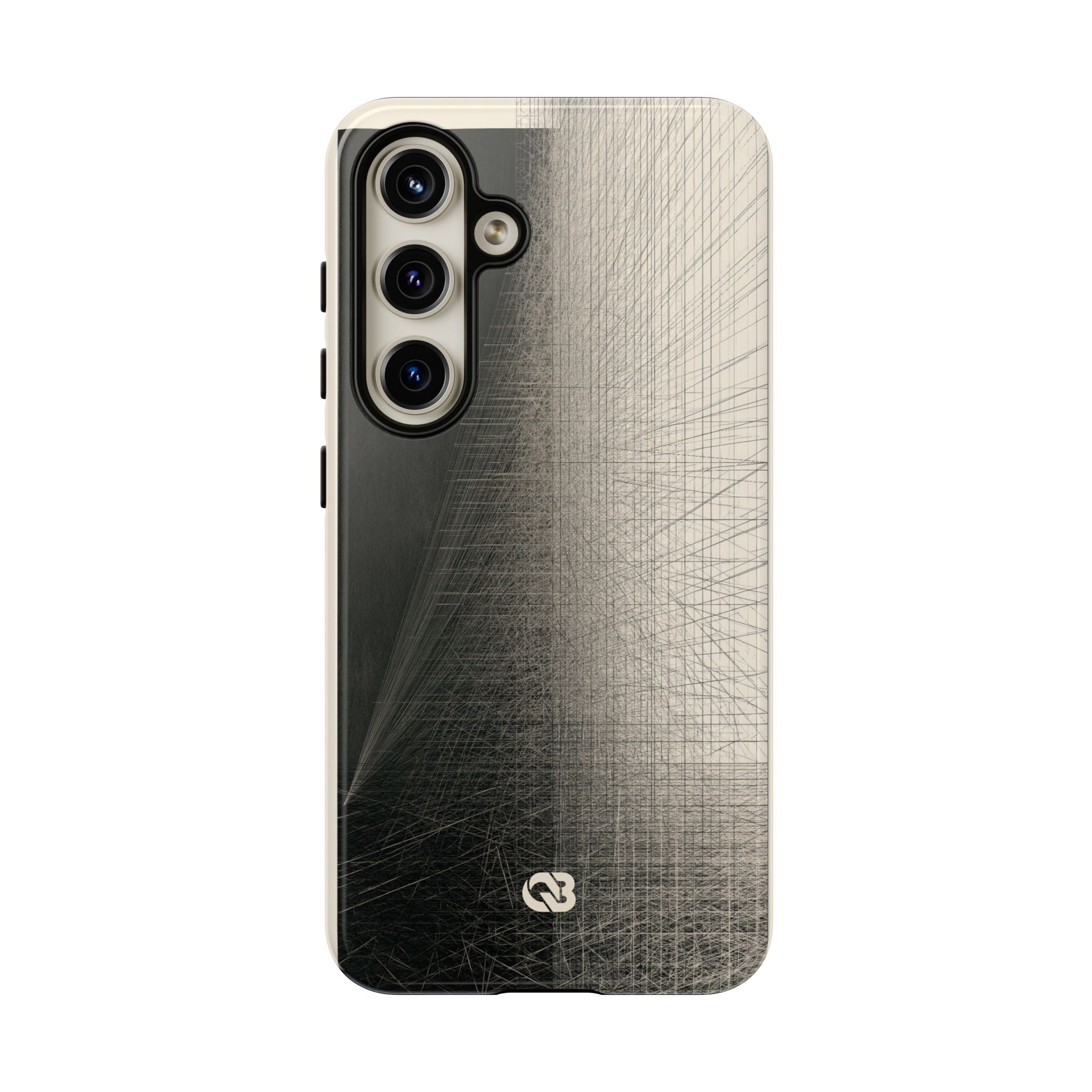 Beige Tough Phone Case for Samsung - Brutalist Graphite Grid