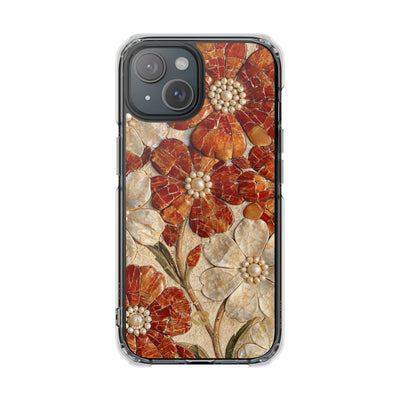 Carnelian Pearl Bloom · Clear Impact Magnetic Phone Case for iPhone · Orange