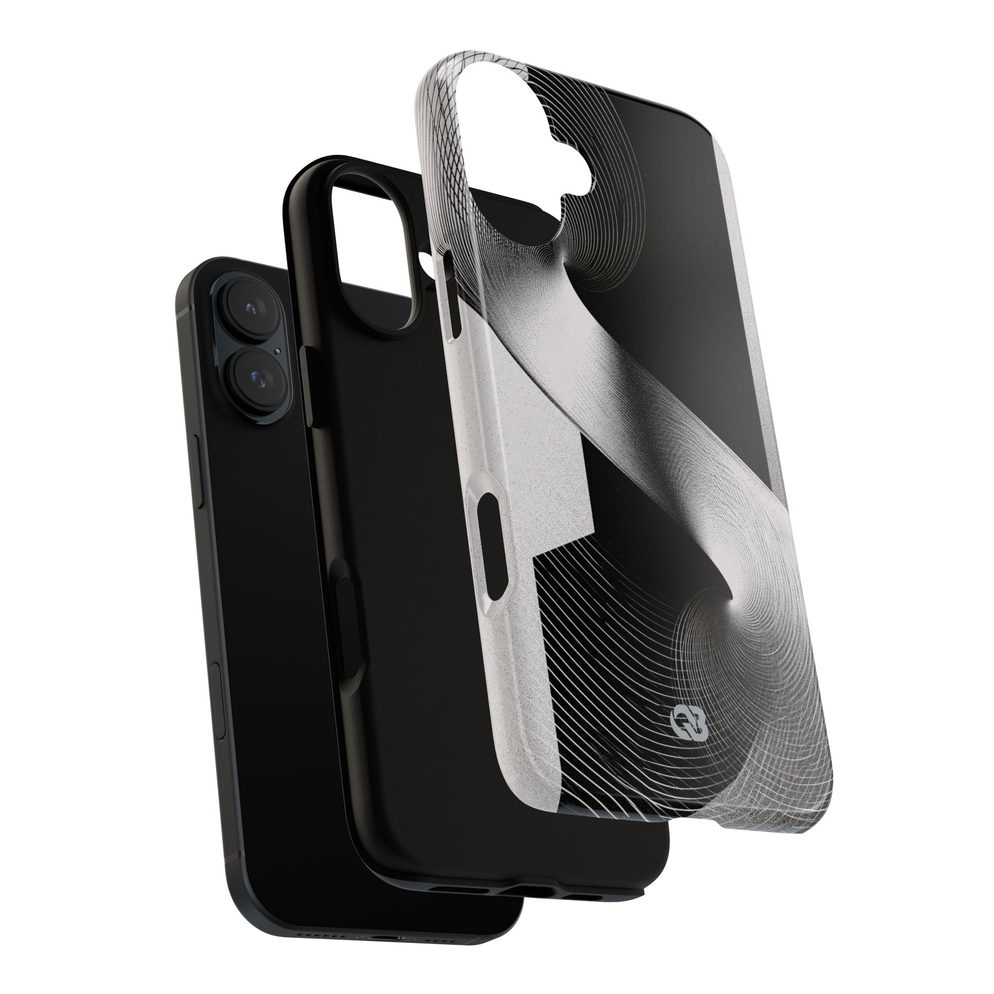 Grey Tough Phone Case for iPhone - Obsidian Moiré Wave